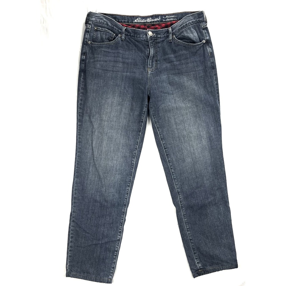 GUC Eddie Bauer Women's 14 Boyfriend Relaxed Flannel Lined Cozy Jeans Dark Wash